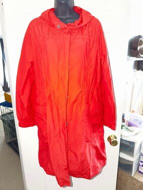 Eileen Fisher Long Anorak Rain Jacket Poppy Red